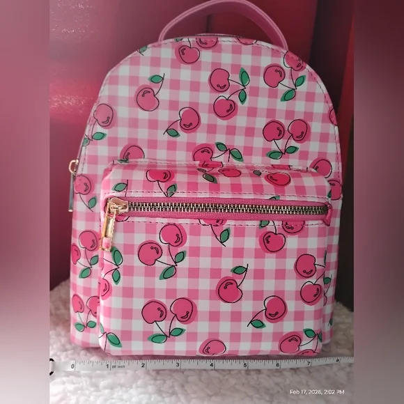 VEGAN LEATHER CHERRY DESIGN MINI BACKPACK - Picture 9 of 10